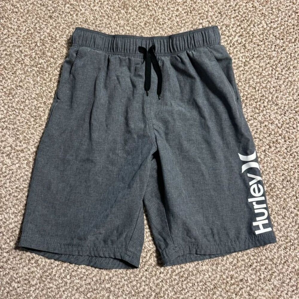 Hurley Quick Dry Shorts Boys 10/12 Heather Gray Logo Print Shorts